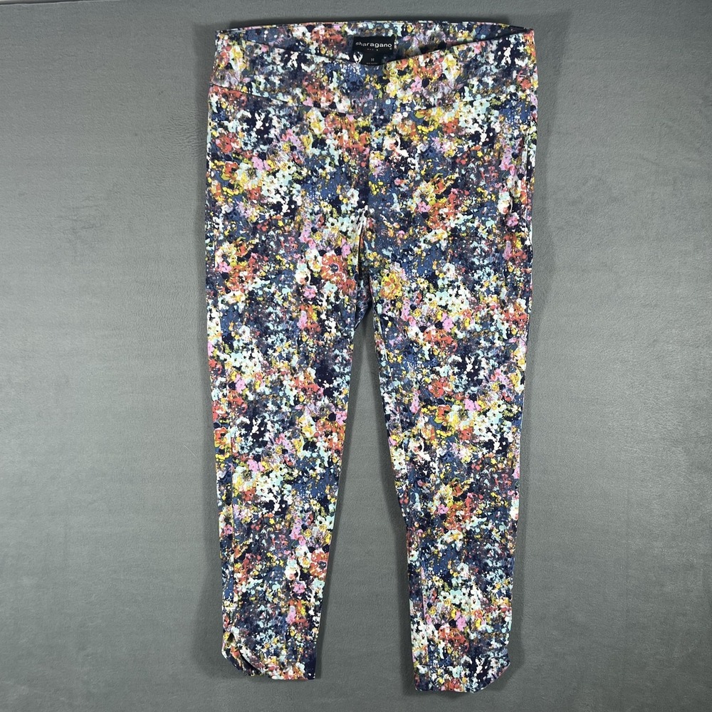 Sharagano Women's Size 14 Pull On Pants Multi-Color Abstract Floral‎ Stretch